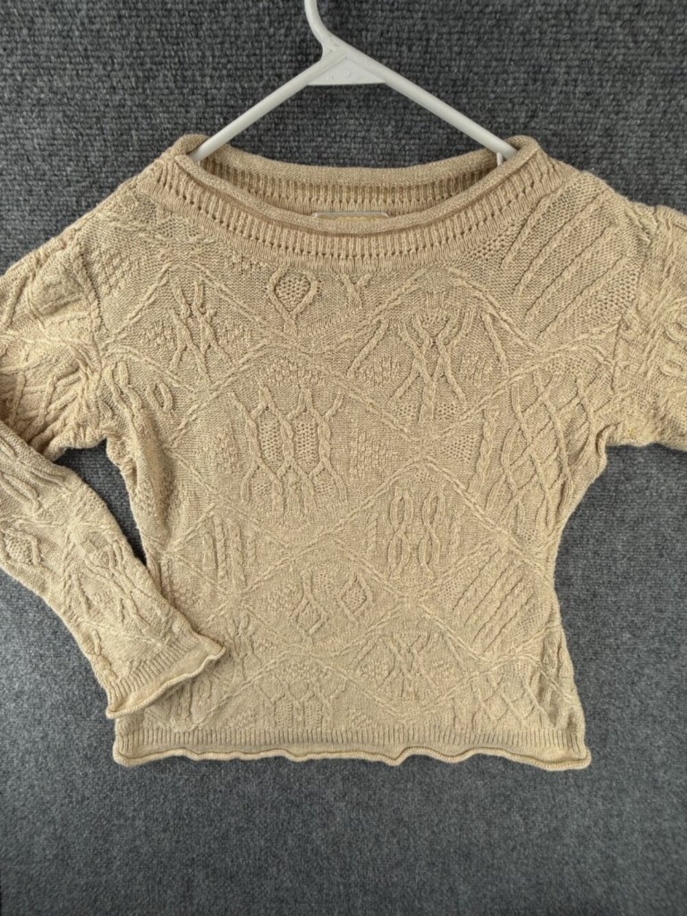 Coogi Naturals Australia Made Beige Knit Sweater Women Small Linen Cotton Crew